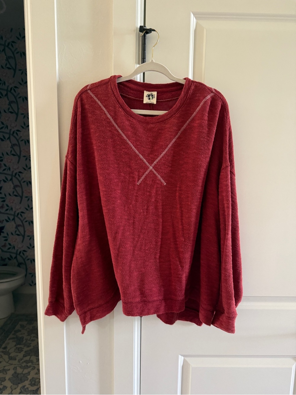 Free People Washed Brick Red Knit Sweatshirt XS